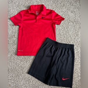 Nike Boys Red Polo Shirt with Black Athletic Shorts Size 6